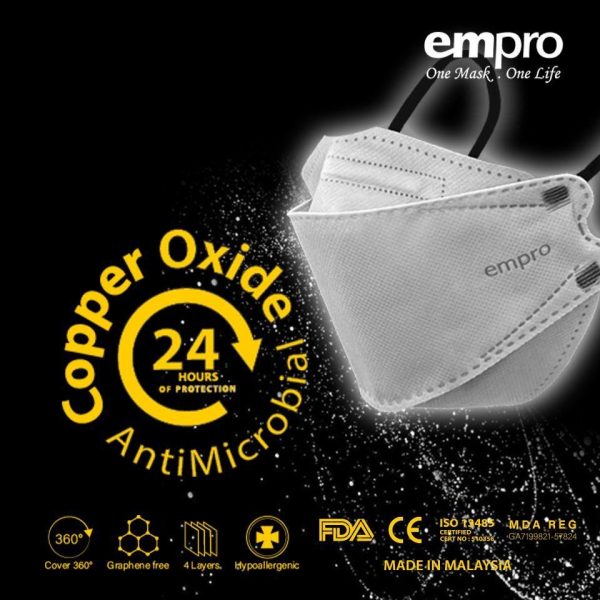 EMPRO RESPIRATOR KF99 PRO COPPER OXIDE ANTIMICROBIAL FACE MASK VFE/BFE 99% 10's+2's