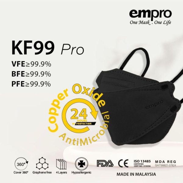 EMPRO RESPIRATOR KF99 PRO COPPER OXIDE ANTIMICROBIAL FACE MASK VFE/BFE 99% 10's+2's - Image 2