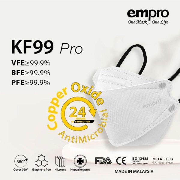 EMPRO RESPIRATOR KF99 PRO COPPER OXIDE ANTIMICROBIAL FACE MASK VFE/BFE 99% 10's+2's - Image 3